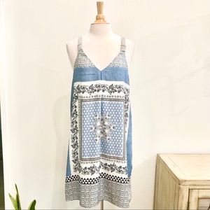 Single Los Angeles Blue & Grey Print Dress Size Large